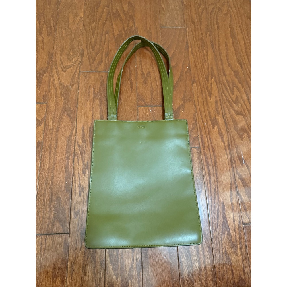 rare Baggu Green Medium Retail Tote Spanish Moss Bag Purse Leather flawed